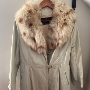 Tan Genuine Leather and Fur Trench Coat